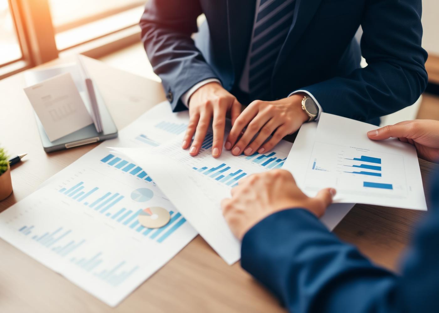 Advisors reviewing financial reports