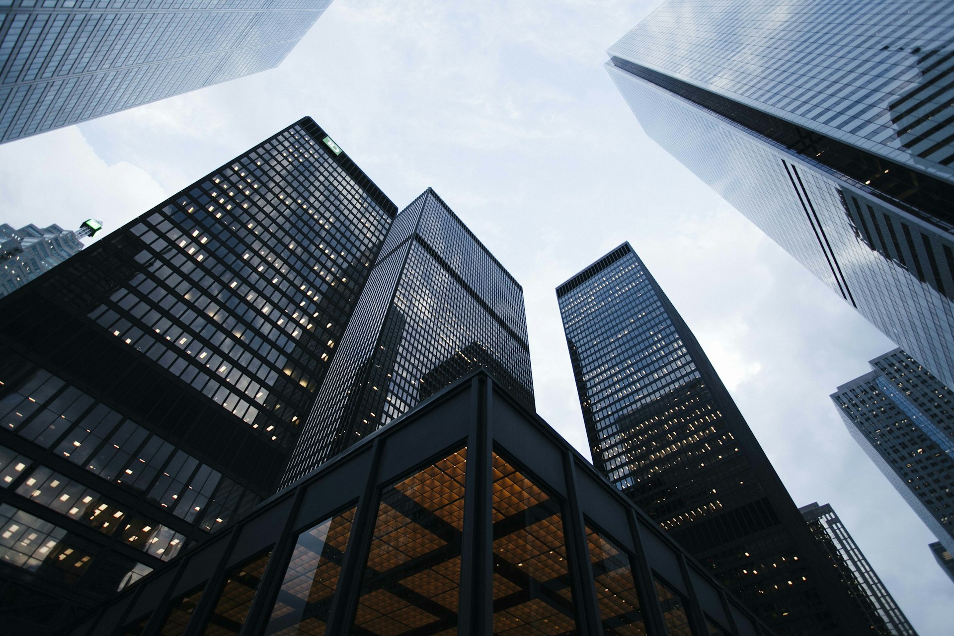 Corporate office towers in a financial district
